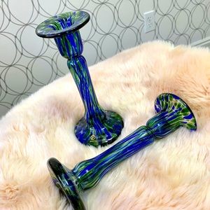 Hand blown glass candlestick holders 💚